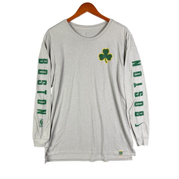 Nike Boston Celtics NBA Long Sleeve Warm Up Top Shirt Gray Green Mens Large‎ EUC - Picture 1 of 10